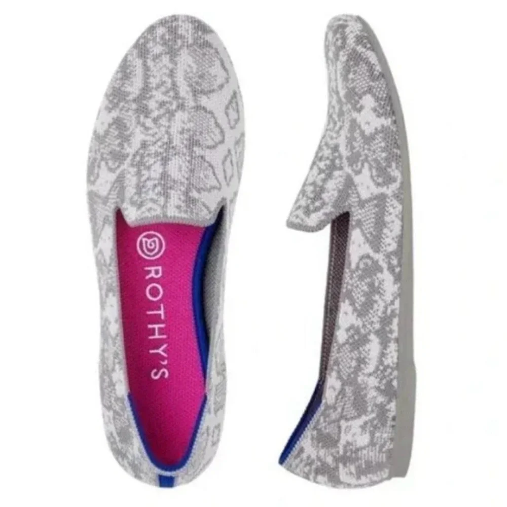 Rothy’s The Loafer Ivory Grey Snake Women's Round Toe Slip on Flats Size 9.5